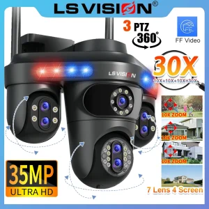 LS VISION 10XZoom 4 écrans WiFi caméra IP extérieure 35MP 7 objectifs Surveillance vidéo trois 360 PTZ suivi automatique caméras de sécurité - AliExpress 30